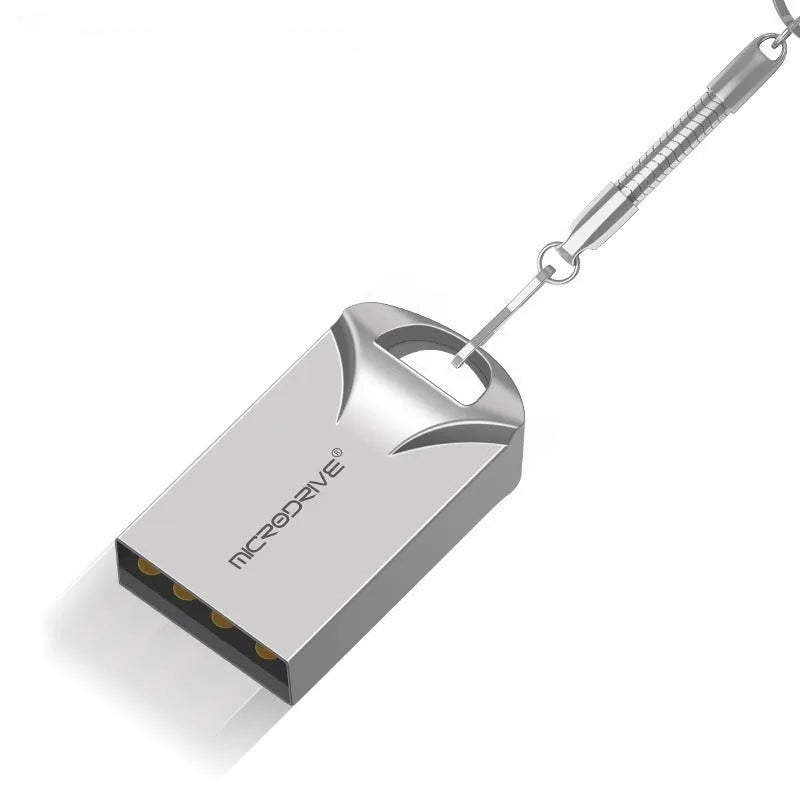 Small black and silver metal USB flash drive showing compact size and USB connector.