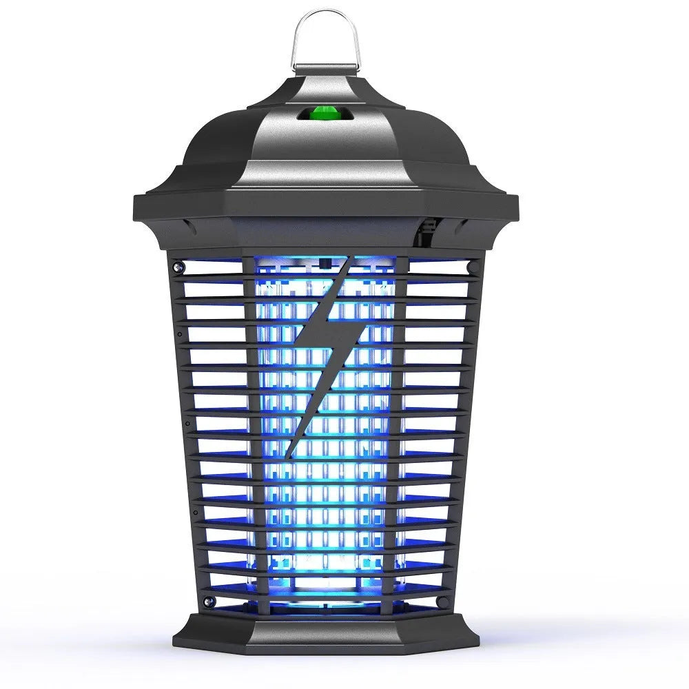 Black American style electric mosquito killer lamp with UV light and grid for household insect control.