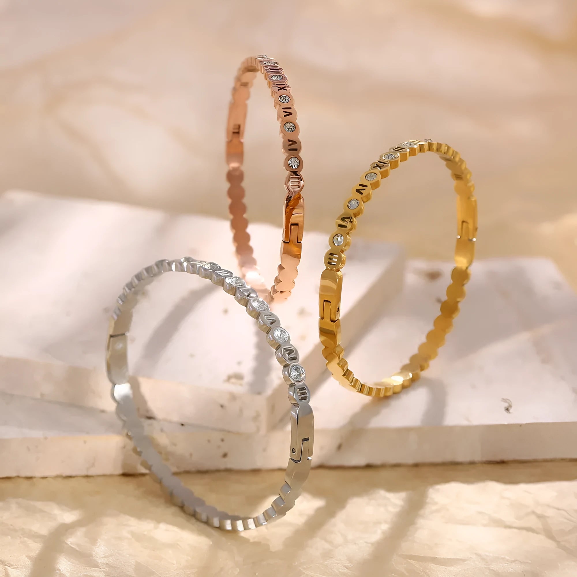 Korean style titanium steel number bracelet in electroplated gold, rose gold or steel colour