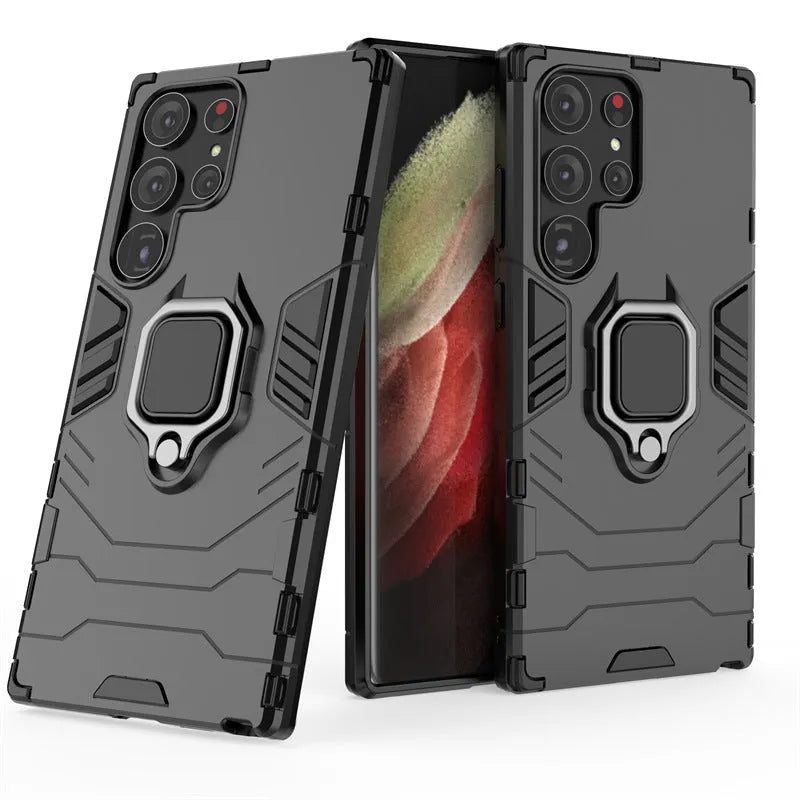 Black TPU PC drop-resistant phone case with kickstand bracket for Samsung Galaxy S23