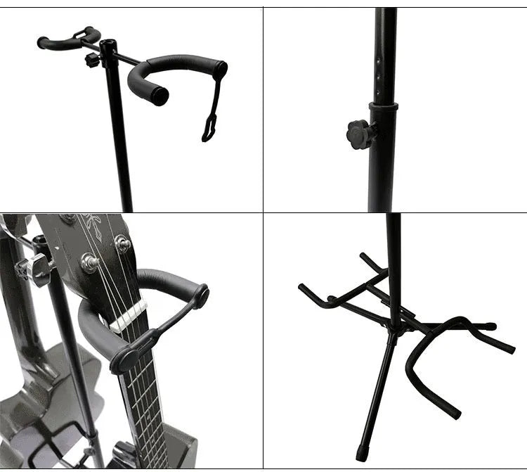 Black vertical double-headed adjustable guitar stand for acoustic and electric instruments