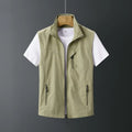 Men's hooded rabbit fur waistcoat in slim fit showing army green colour option