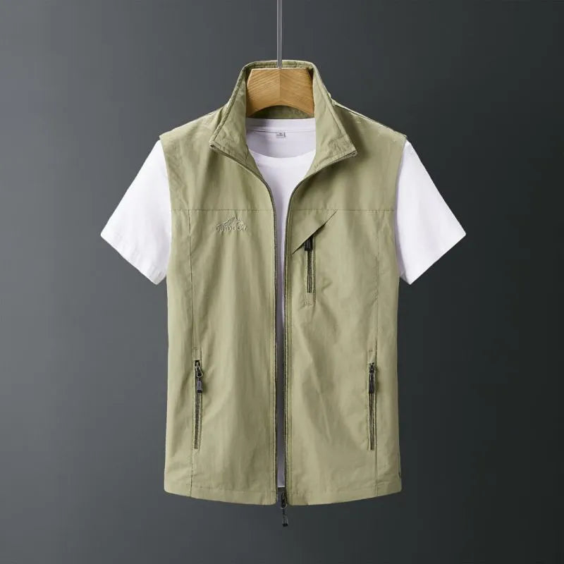 Men's hooded rabbit fur waistcoat in slim fit showing army green colour option