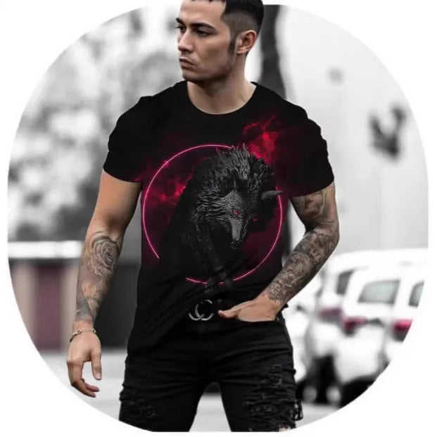 Men's retro 3D animal print short-sleeved T-shirt in lightweight polyester, available in multiple colours