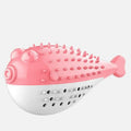Silicone mint-scented fish shaped cat chew toy in blue green pink or yellow for dental cleaning
