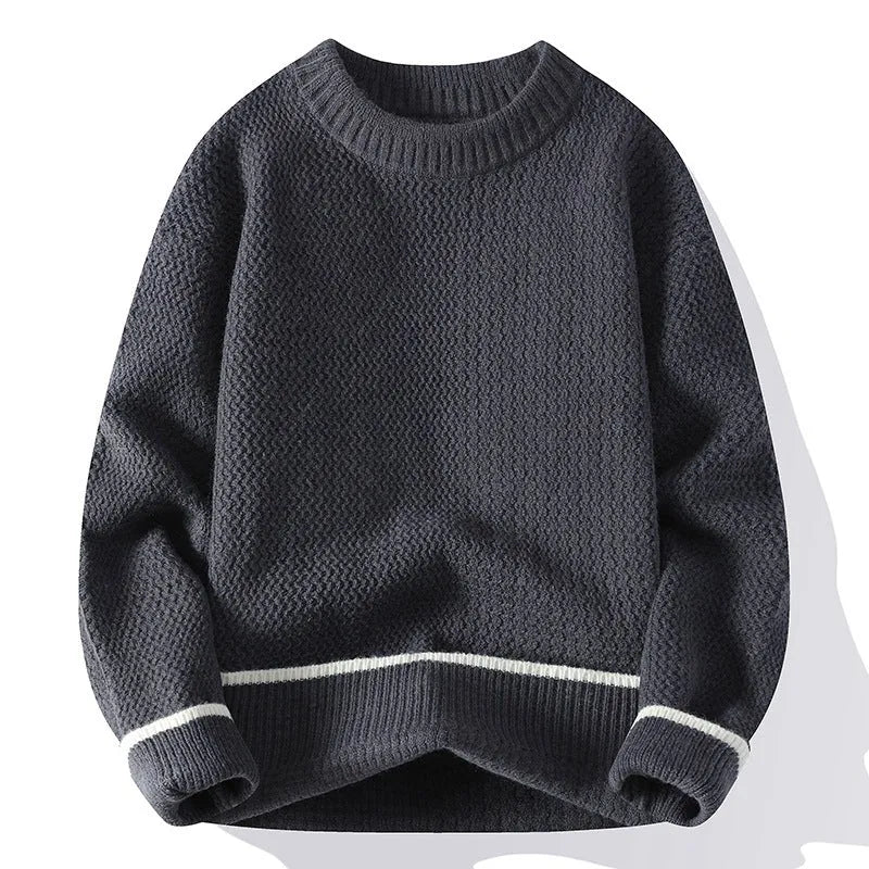 Men's casual round neck pullover sweater in polyester blend available in multiple colours