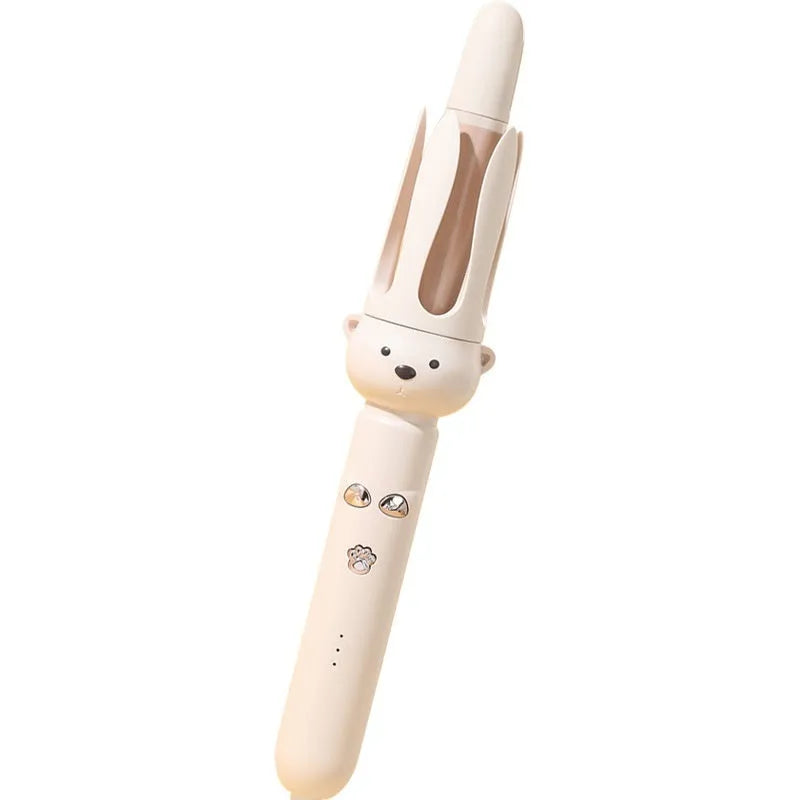 Beige FS-H208 anion automatic hair curler with attached hair stick on a white background.