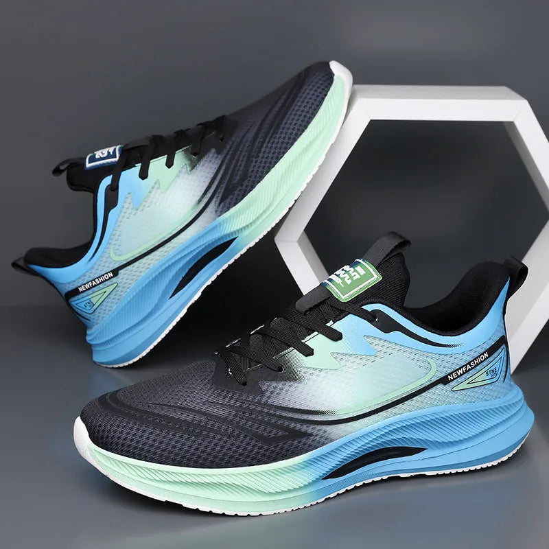 Men's black mesh casual platform shoes with round toe and rubber sole