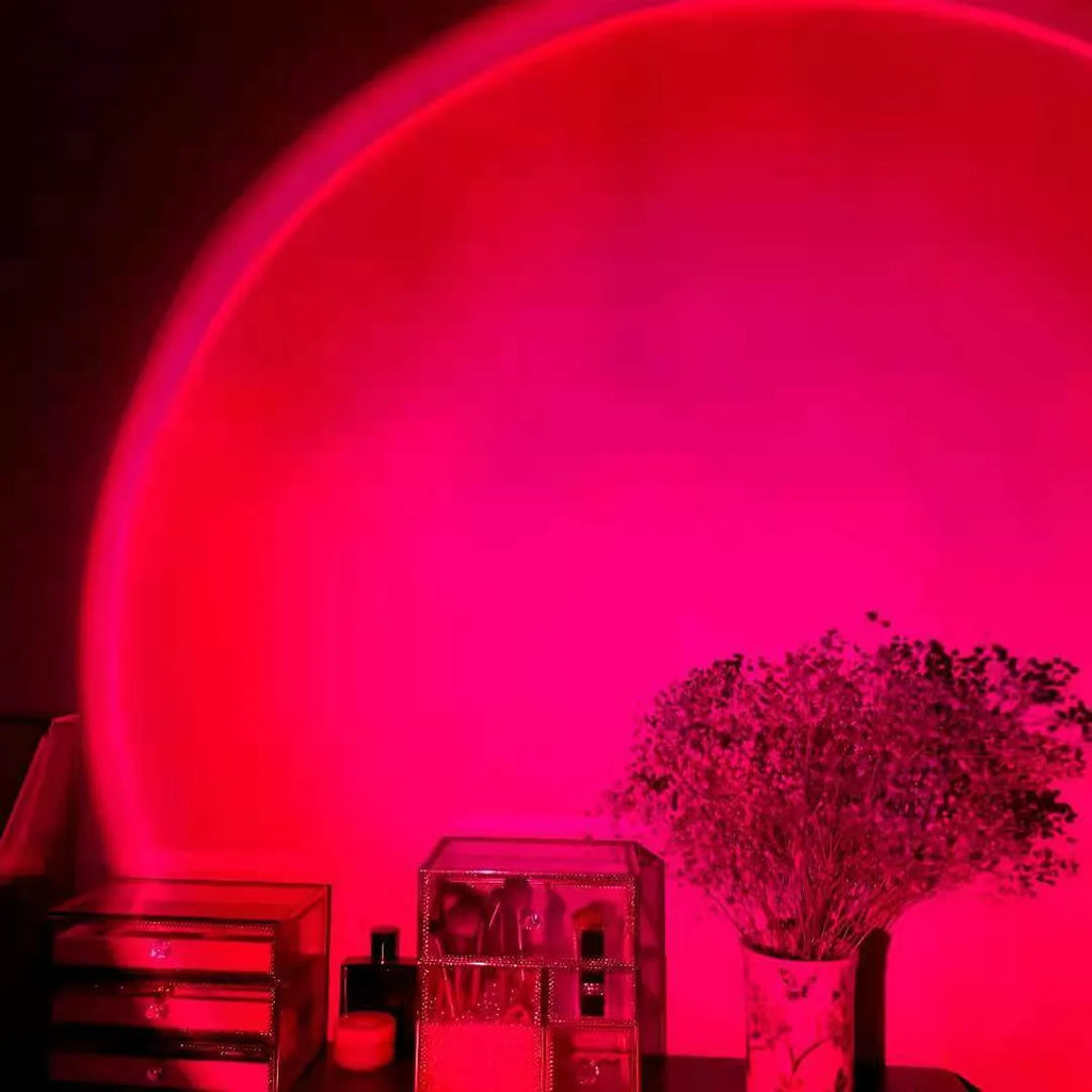 Sunset red USB rechargeable sunset lamp with rainbow projection capability