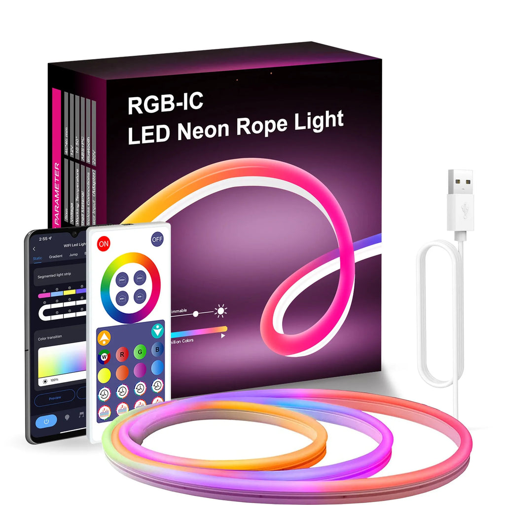 3-metre RGB USB neon LED light strip with remote control for DIY interior lighting