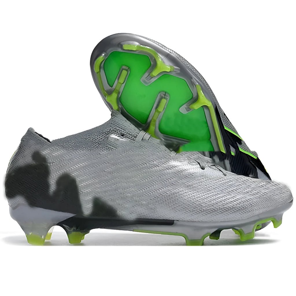 Men's low-top football shoes with knitted waterproof upper, lace-up front, and rubber FG studded sole