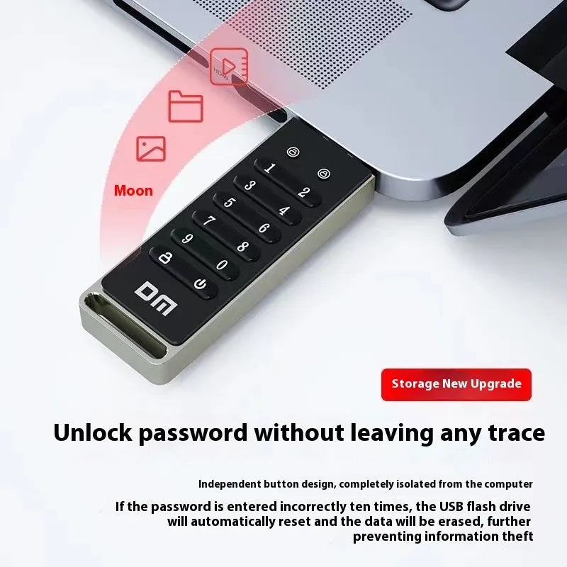 Metal security USB flash drive with fingerprint sensor and 64GB capacity