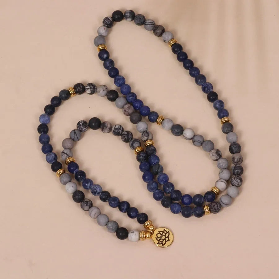 Blue patterned network stone bead multi layer alloy bracelet jewellery