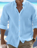 Men's casual pullover shirt in long-staple cotton, shown in a light colour, with a young, relaxed fit.