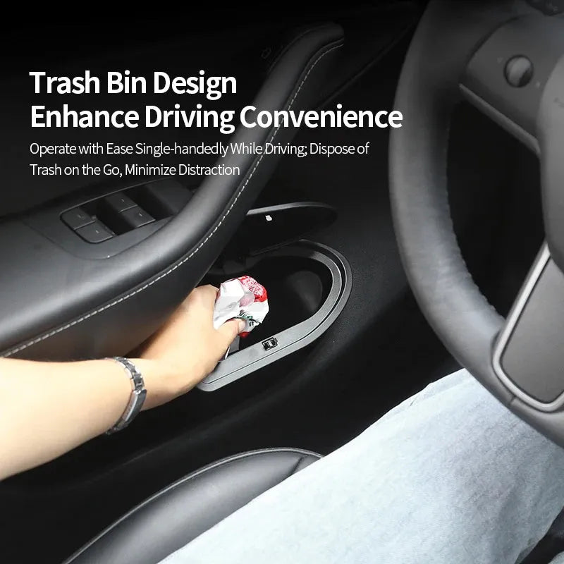 Black car door storage boxes for Tesla Model Y front doors, waterproof ABS construction