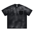 Black cotton men's t-shirt with printed letter design and loose fit short sleeves