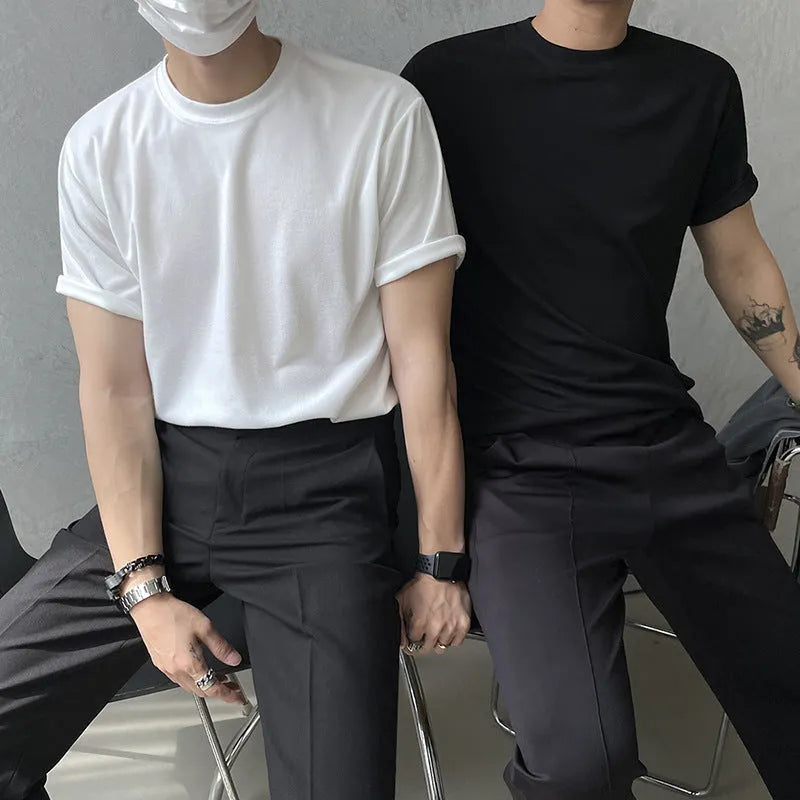 Men's slim fit cotton t-shirt with regular half sleeves in black solid colour