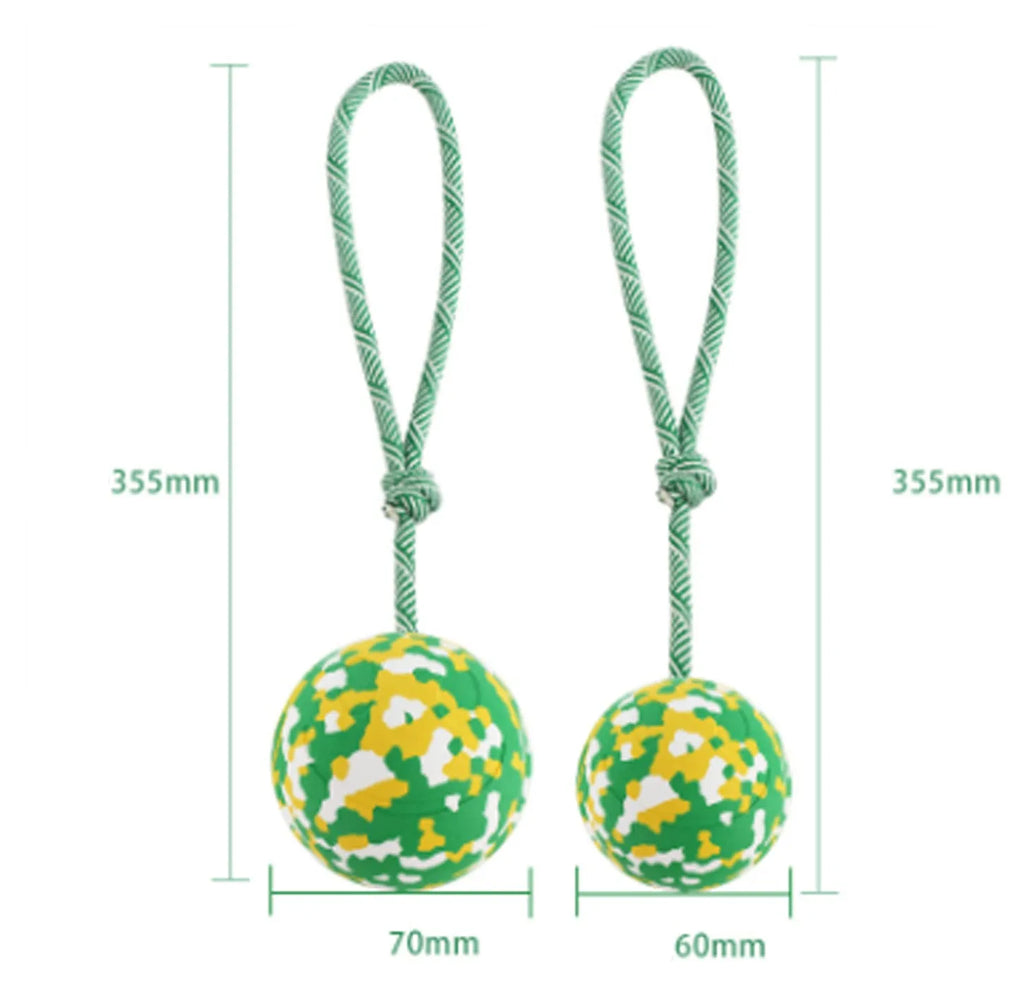 Natural rubber and bamboo fibre dog rope ball toy with nylon rope for medium and small dogs