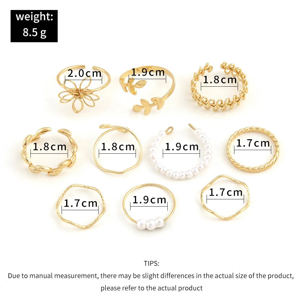 Women's gold openwork flower ring set with glossy electroplated finish