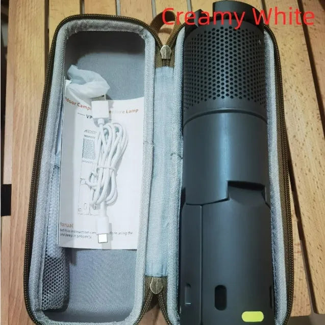 Portable camping LED light with button switch in creamy white and dark grey colour options