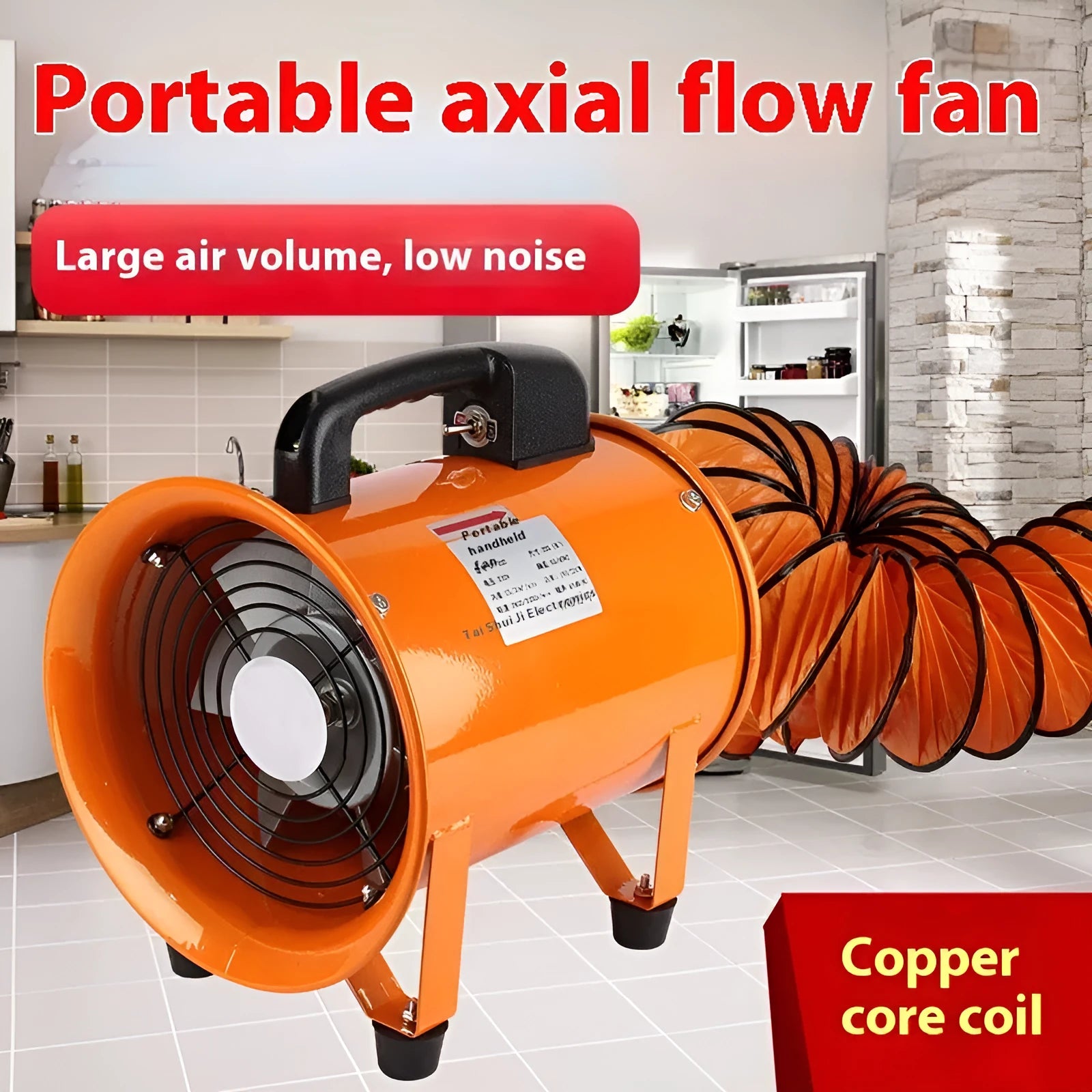 8-inch titanium steel industrial axial flow fan with seven blades and connected air duct