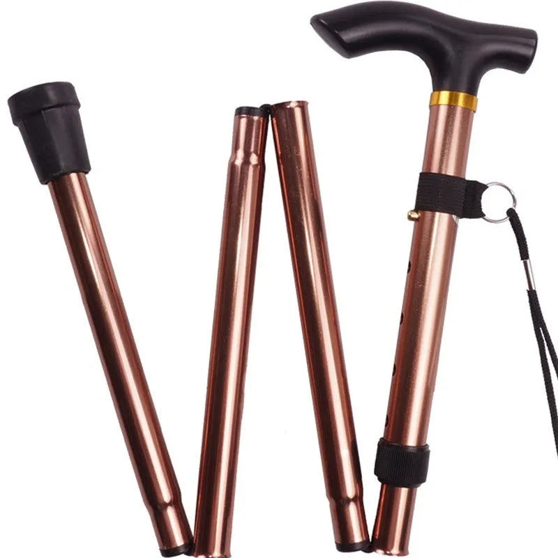 Aluminium folding walking stick with adjustable telescopic height and non-slip rubber tip