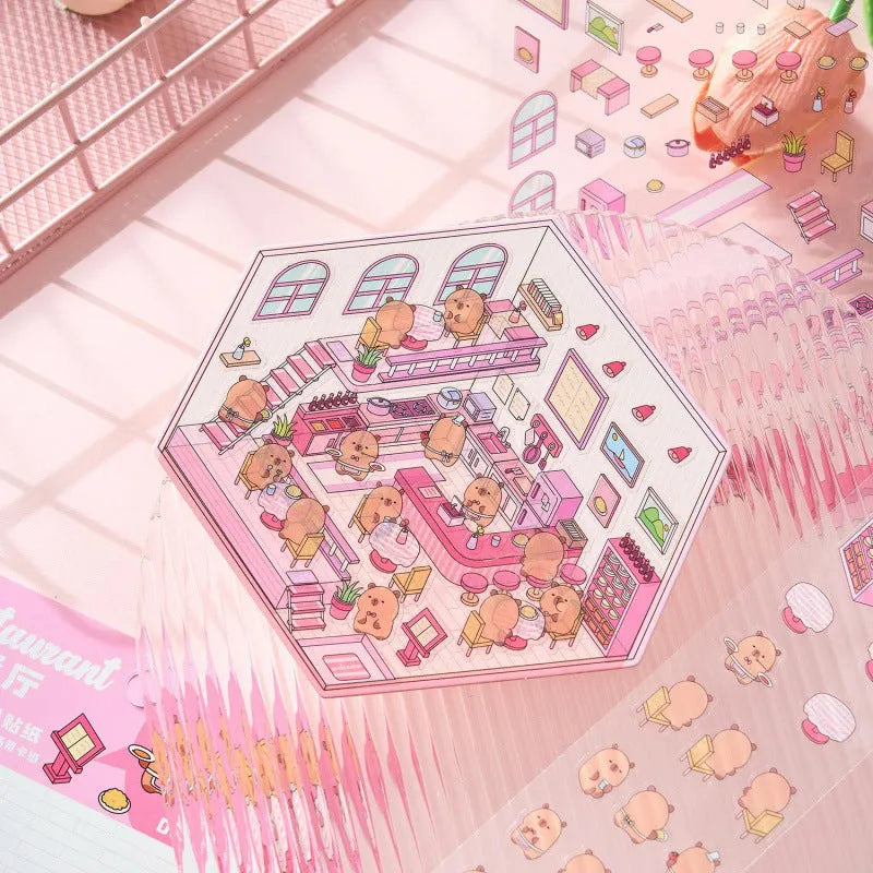 Capabala cut-free three-dimensional cartoon landscape stickers in eight colours for cash register decoration