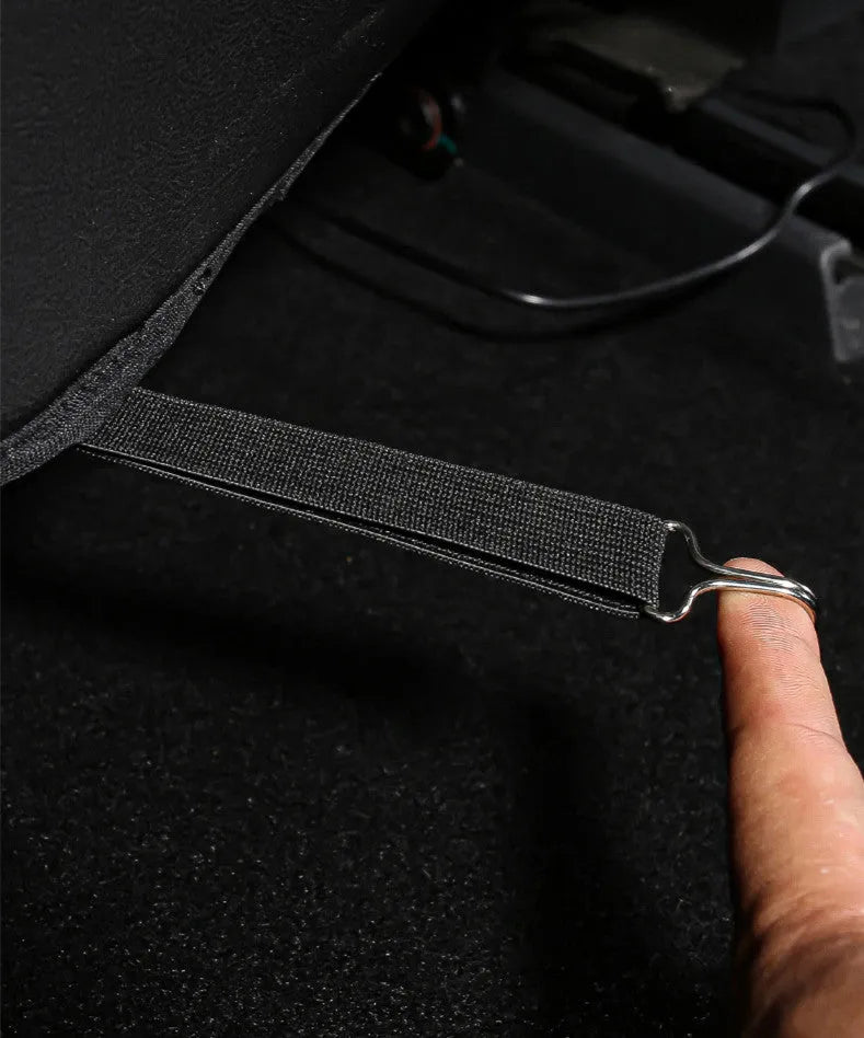 Set of two black leather motorcycle seat anti-kick pads for dirt prevention