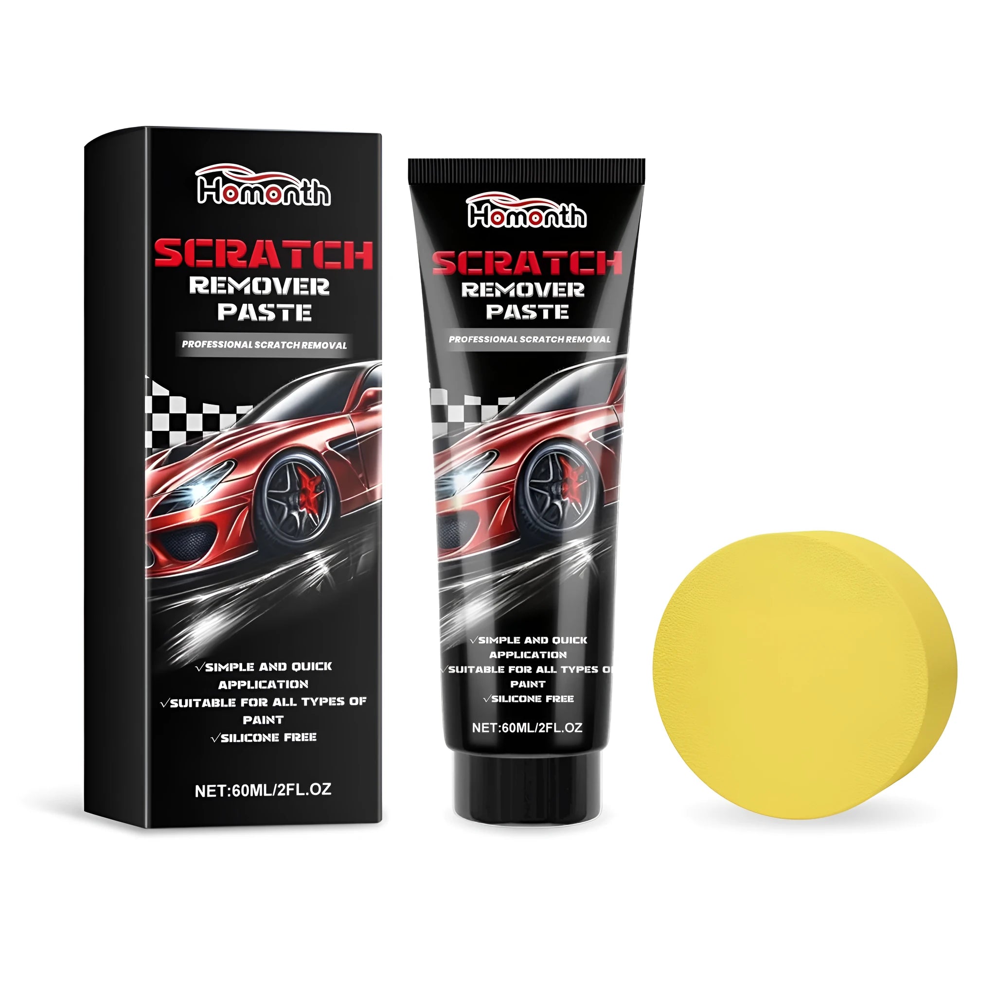 Scratch remover paste in PE bottle with sponge applicator for car paint repair