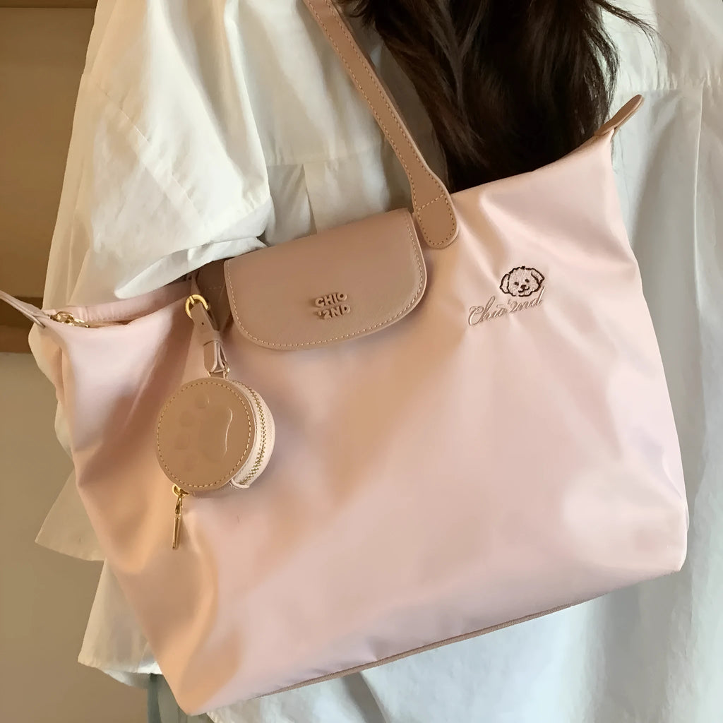 Oxford cloth large capacity shoulder bag in horizontal square shape with sandwich pocket organisation