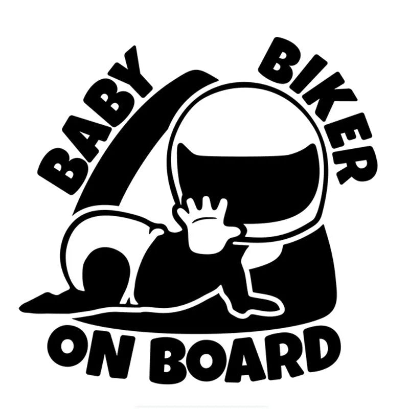 Black and white reflective BABY ON BOARD car sticker measuring 14.5 by 15 cm