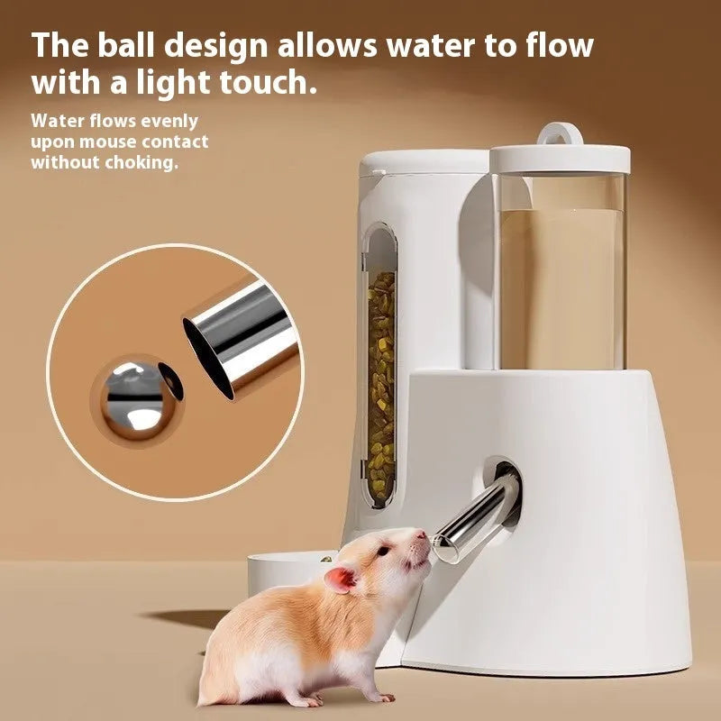 White, blue, and pink hamster automatic drinking water feeder and food basin for dwarf hamsters.