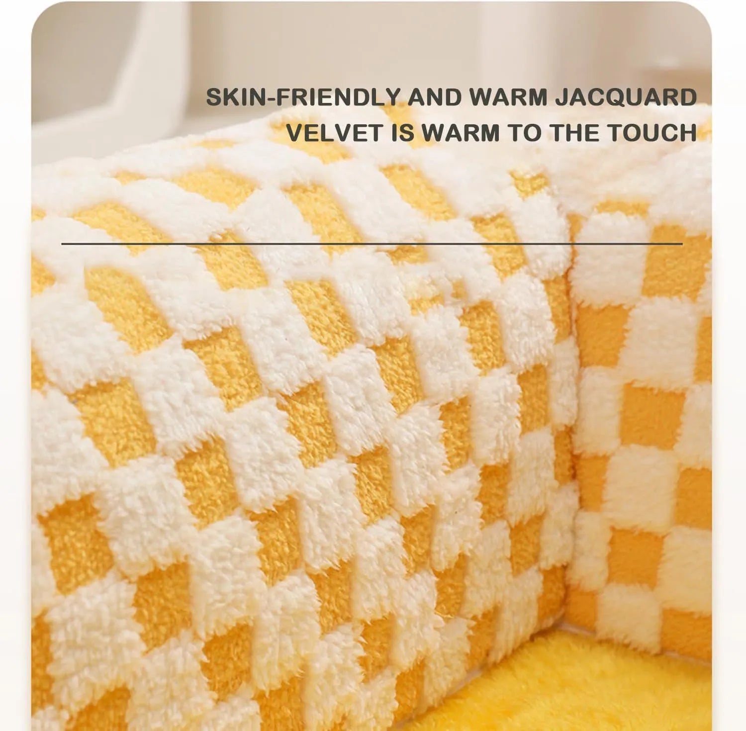 XL size coffee and yellow plush 2-in-1 pet bed with integrated tunnel for cats and dogs
