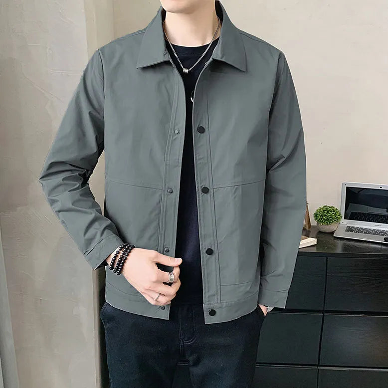 Men's lightweight Korean-style single-layer jacket in polyester, shown in a neutral colour.