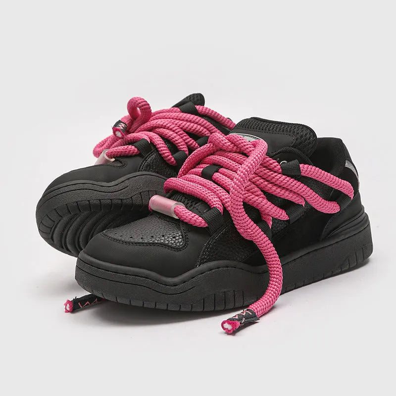 Casual low-top shoes with thick rubber soles and round toe in denim blue colour with lace-up front