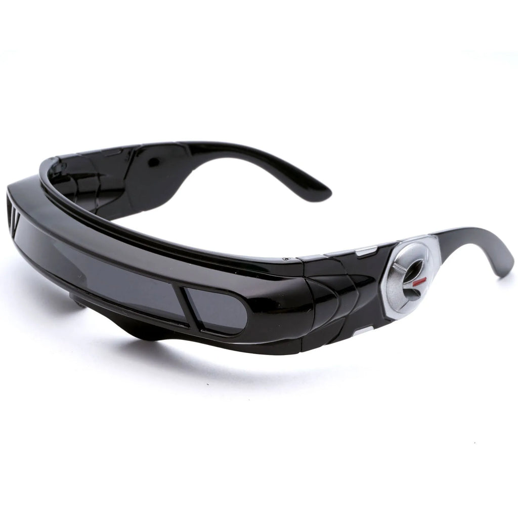 Black polarised sports sunglasses with a choice of grey, red mercury, or blue mercury colour film lenses.