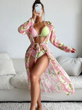 Women's printed two-piece bikini swimsuit on a mannequin
