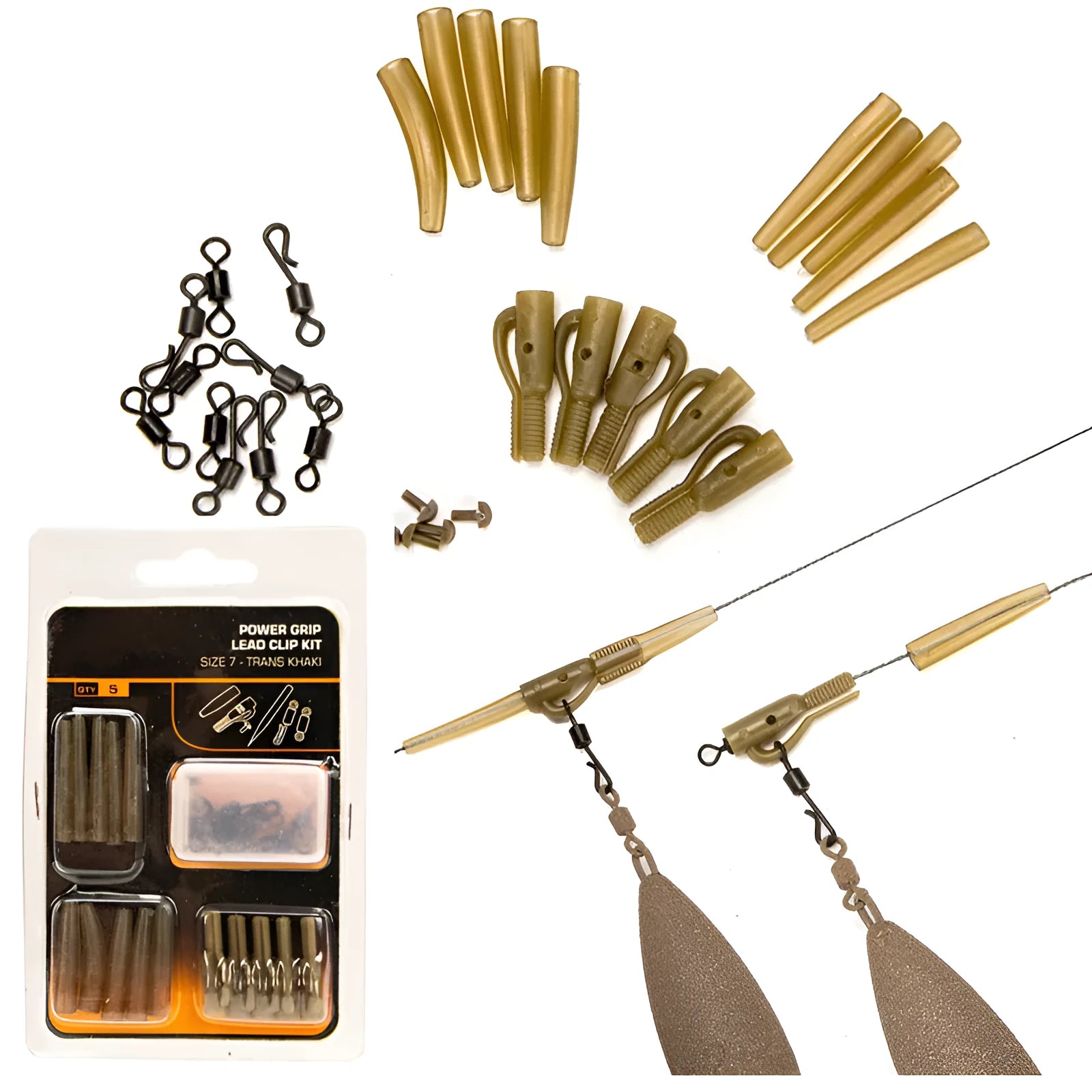 Tobly brand carded set of 30 carp fishing accessories including pipes, hoses, and screws.