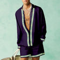 Men's casual summer shirt and shorts set in slim fit design with colour matching pattern
