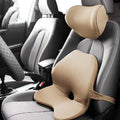 Memory foam car waist support pad on vehicle seat with optional headrest cushion