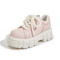 Beige leather casual shoes with muffin bottom spring design for height increase