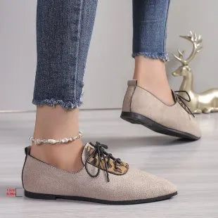 Beige leopard print pointed toe pumps for women in plus sizes, shown on a white background.