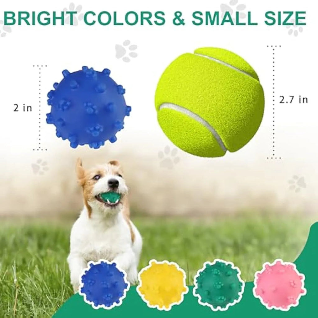 Bright coloured spike-textured dog toy balls with squeaker for small breed dogs