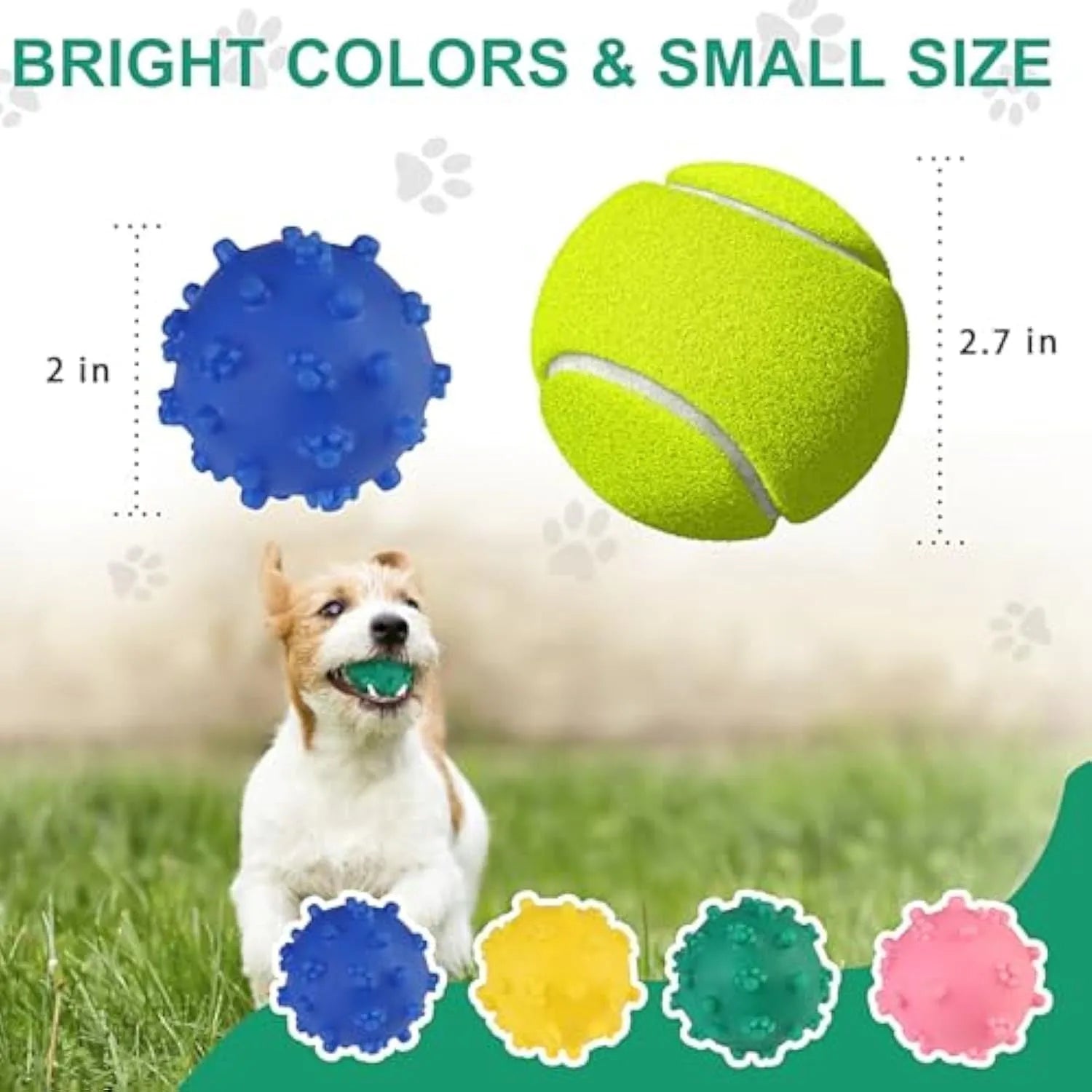Bright coloured spike-textured dog toy balls with squeaker for small breed dogs