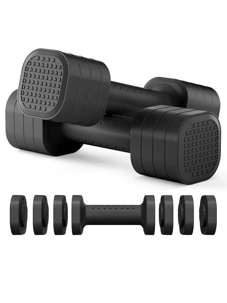 Women's detachable dumbbell set in pink, blue, black, and purple colours with ABS plastic construction