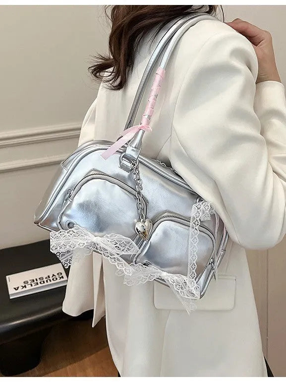Large capacity PU leather casual shoulder bag in horizontal square design with internal mobile phone compartment