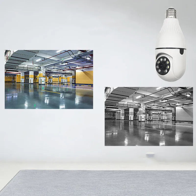 Minions-themed wireless surveillance IP camera on a stand with a wide-angle lens.