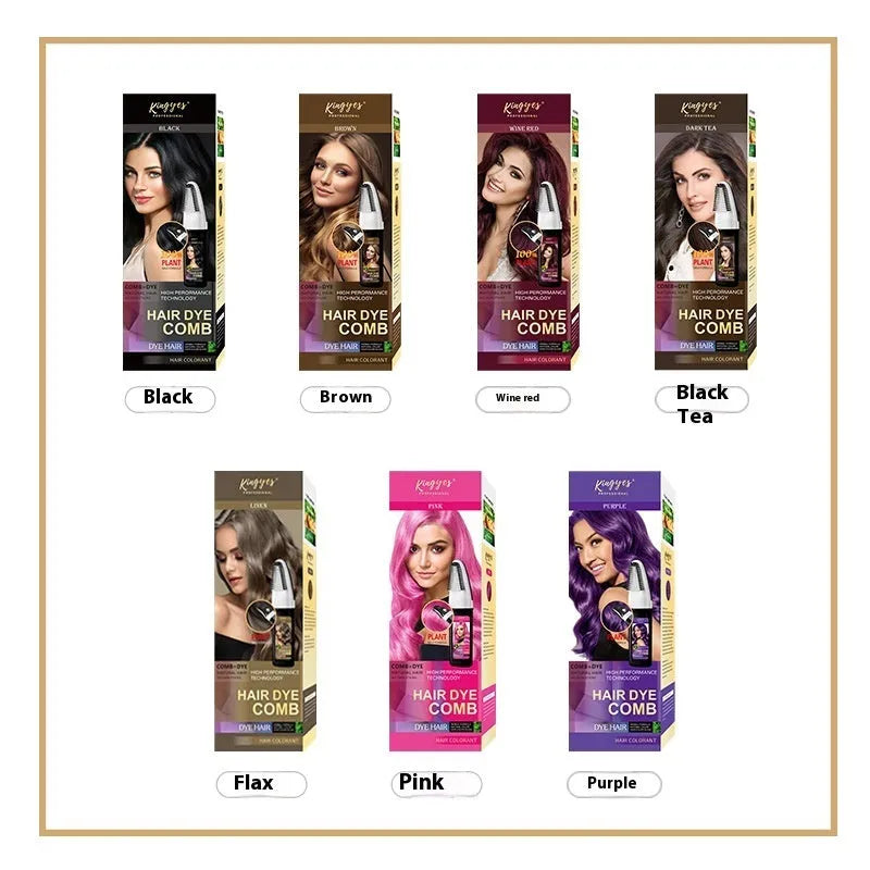Hair dye cream bottle with comb applicator in black, wine red, dark brown and brown colour options
