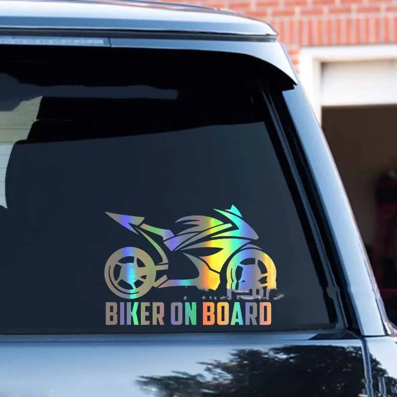 Motorcycle-shaped reflective sticker for cars in multiple colours on a roll.