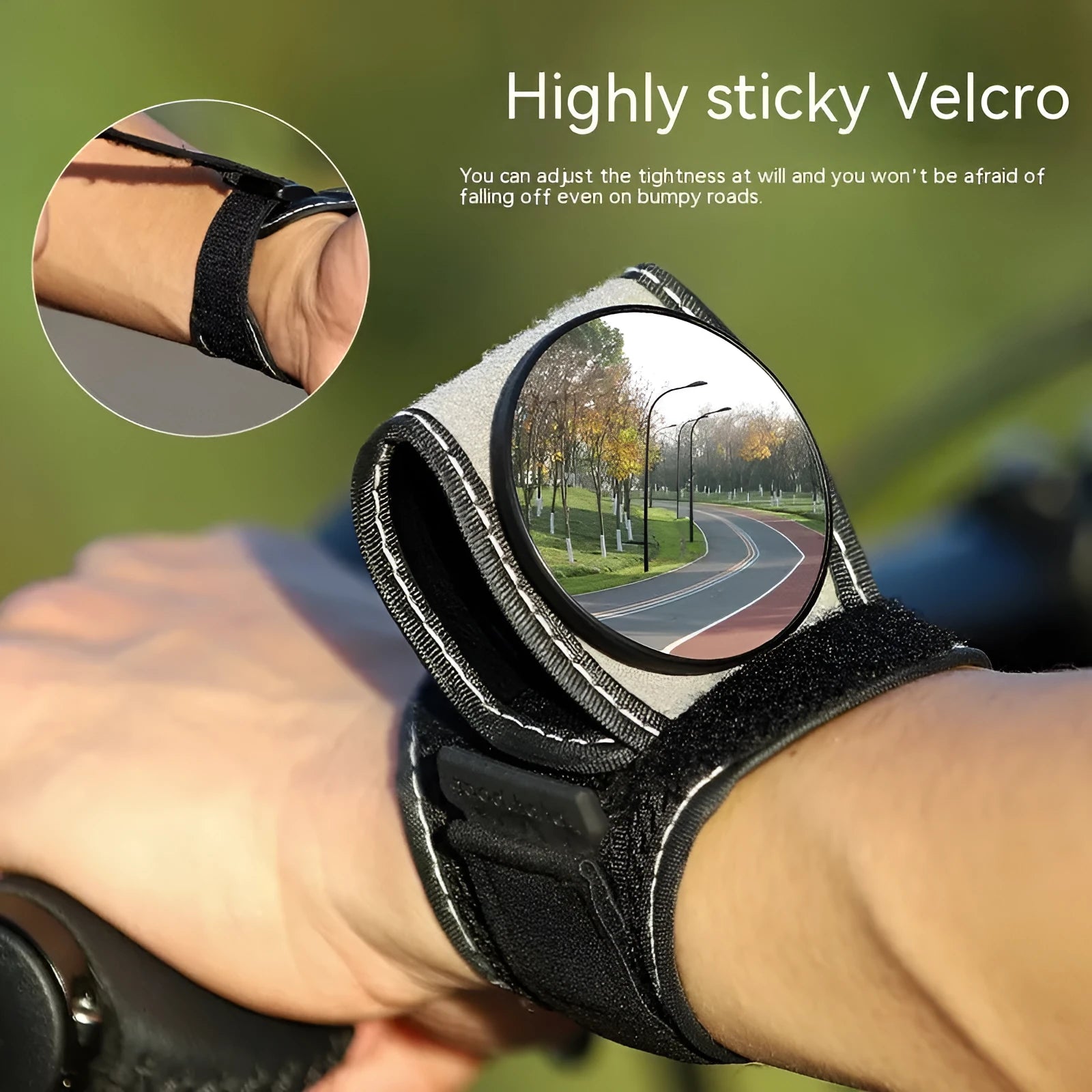 Black nylon bicycle wrist rear-view mirror mounted on handlebar for cycling safety